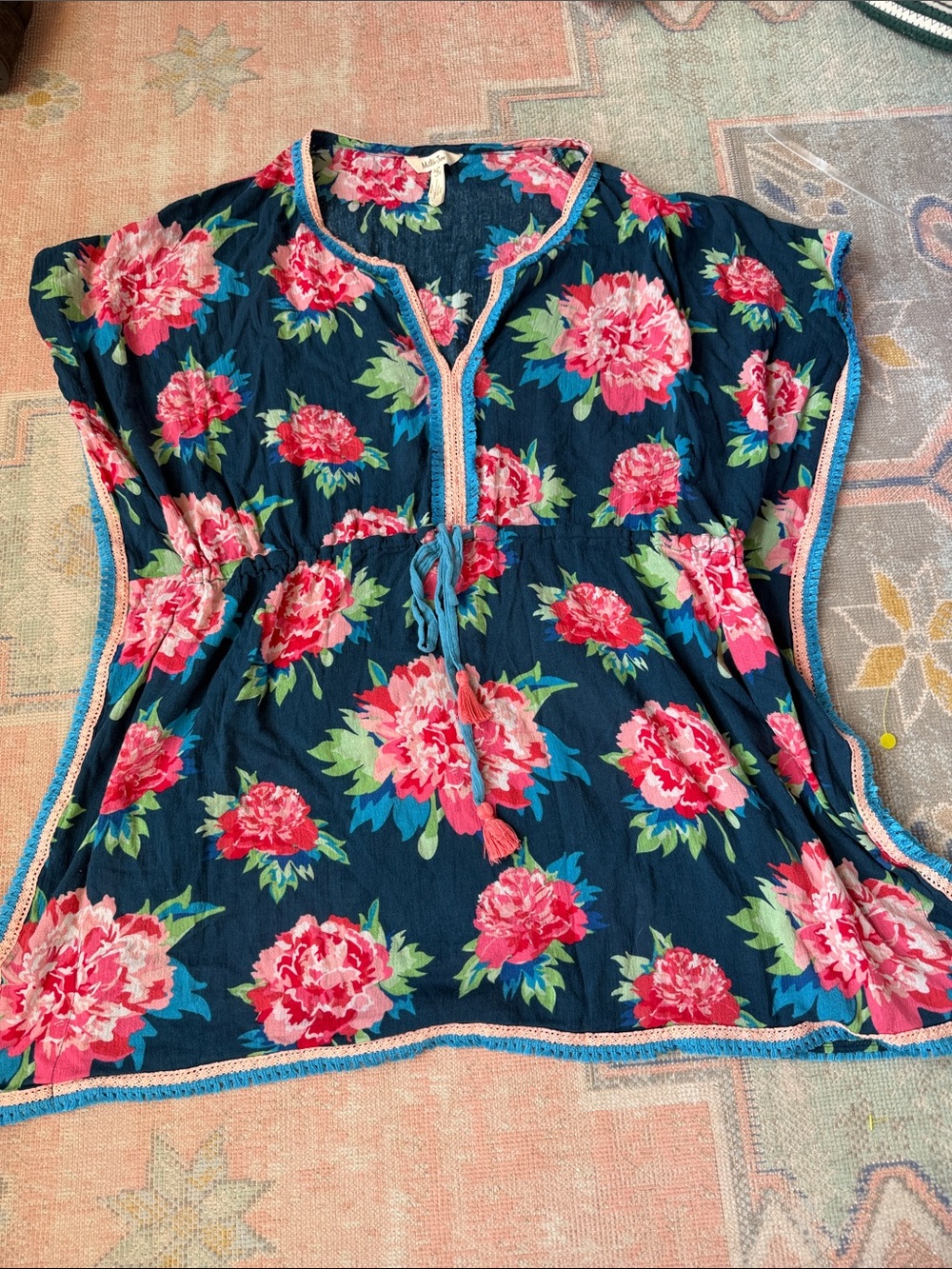 Matilda Jane Navy Floral Swim Coverup with Pink Flowers